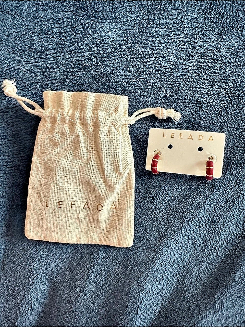 Leeada Mini Maroon Hoop Earrings Red & Gold NWT